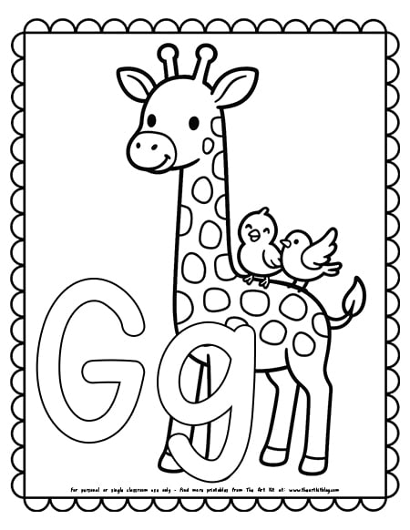 Giraffe and friendly birds on its back coloring page