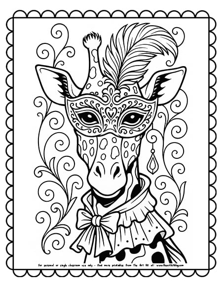 Giraffe masquerade mask mystery theme coloring page