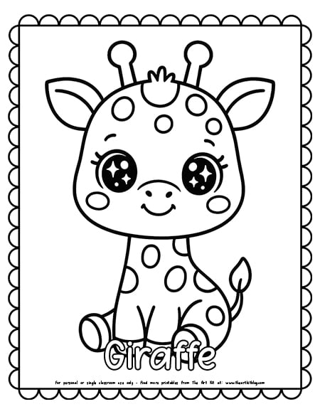 Kawaii giraffe with big sparkly eyes coloring page