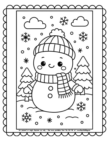 kawaii-snowman-coloring page-printable copy