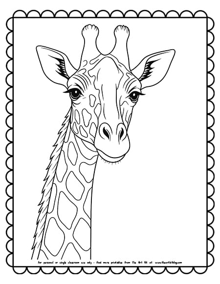 Realistic giraffe coloring page