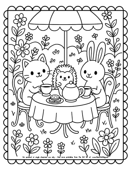 Cute garden tea party coloring pages
