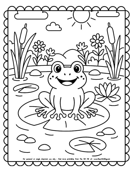 Happy frog pond garden coloring pages