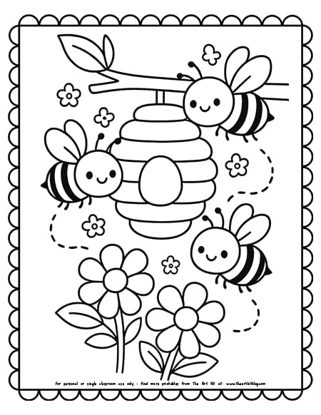 Kawaii honeybee hives coloring pages