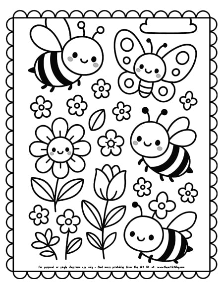 Kawaii pollinators coloring pages