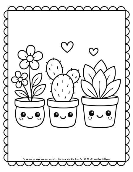 Kawaii potted plants coloring pages