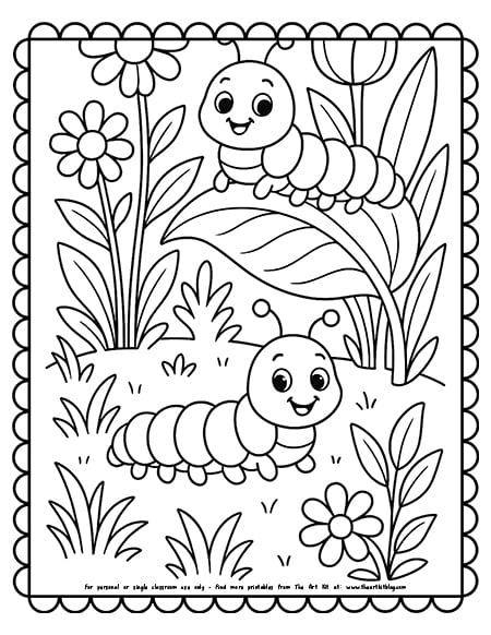 Playful garden caterpillars coloring pages