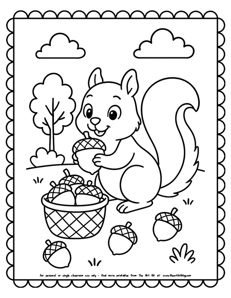 Squirrel Gathering Acorns For Winter Coloring Pages