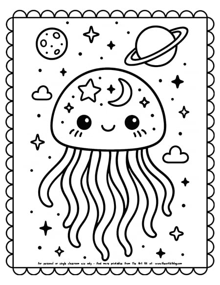 Adorable Galaxy Jellyfish Floating In Space Coloring Pages