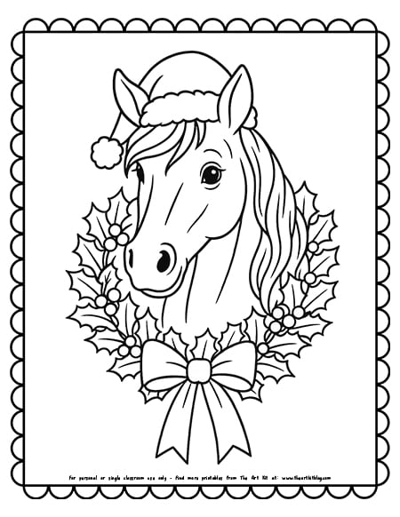Christmas Horse With Wreath Coloring Pages
