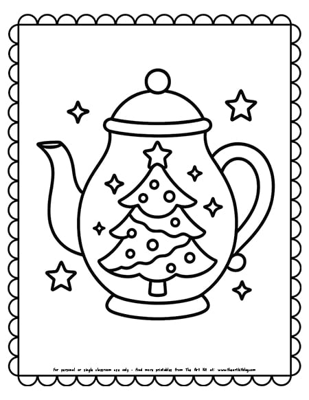 Christmas Tree Inside Teapot Coloring Pages