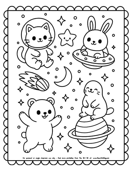 Cute Galaxy Animals Coloring Pages