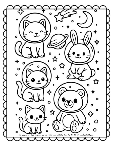 Cute Galaxy Animals In Space Coloring Pages