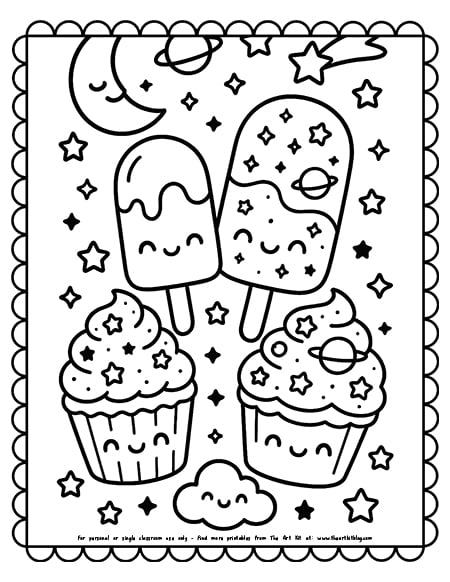 Cute Galaxy Food Popsicles And Cupcakes Coloring Pages