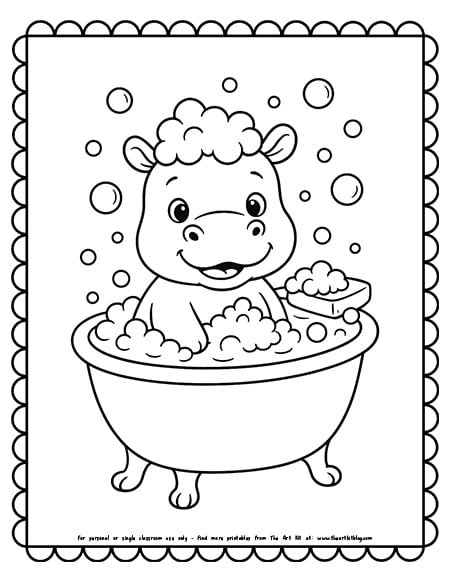 Cute Hippopotamus In A Bubble Bath Coloring Pages