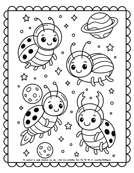 Cute Space Bugs And Beetles Coloring Pages