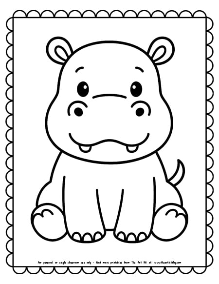 Easy Hippopotamus Outline For Toddlers Coloring Pages