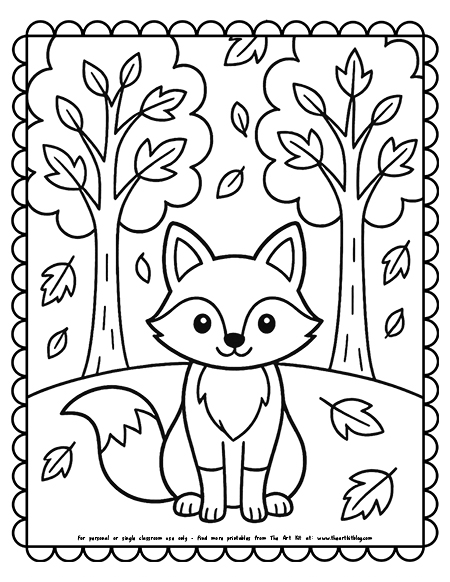 Fox Under Autumn Trees Coloring Pages