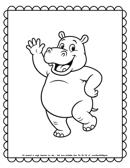 Funny Hippopotamus Dancing Coloring Pages