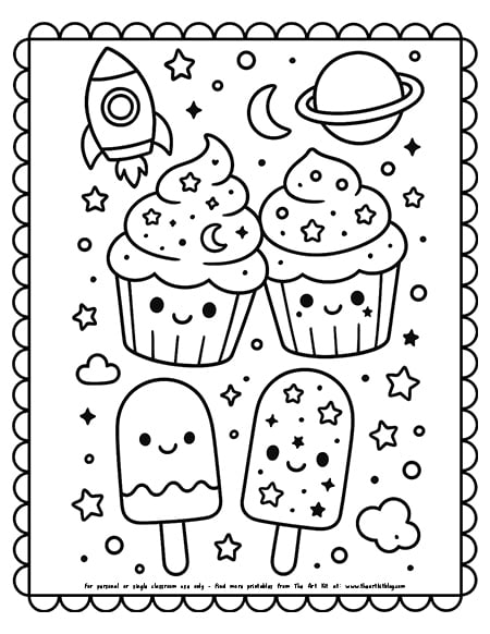 Galaxy Food Popsicles and Cupcakes Coloring Pages