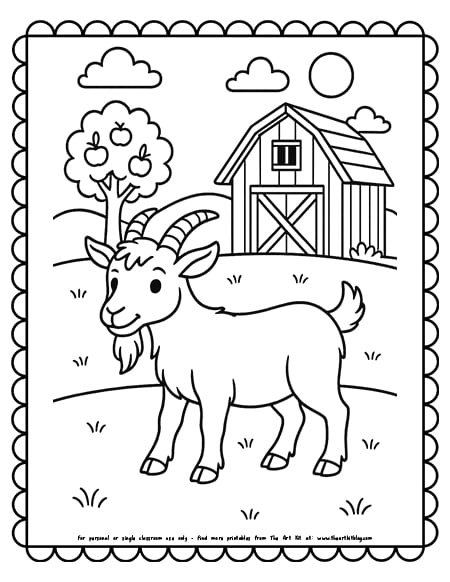 Goat Standing By A Barn Coloring Pages