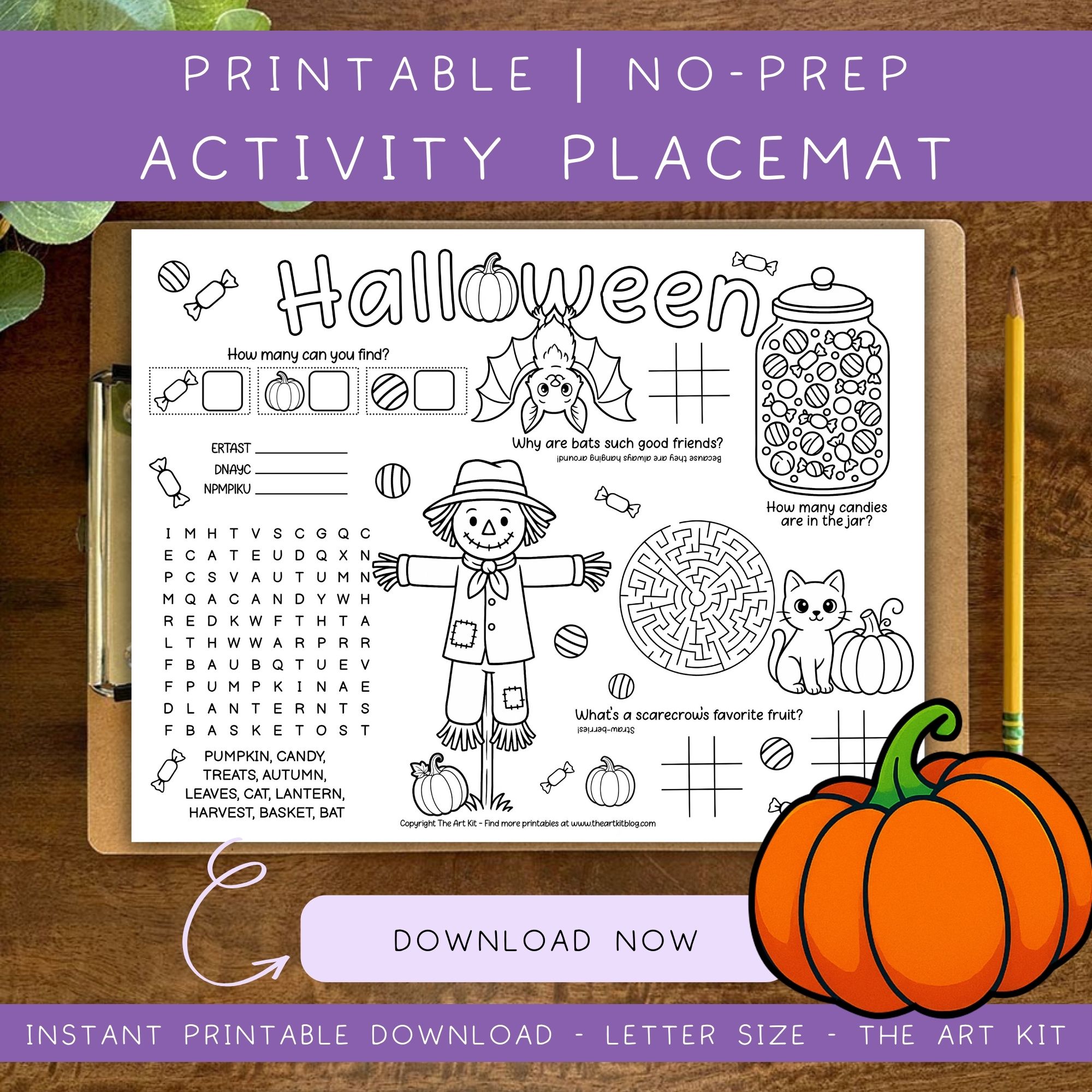 halloween placemat printable activity for kids