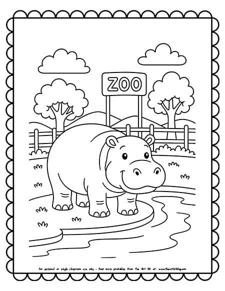 Hippopotamus At The Zoo Coloring Pages