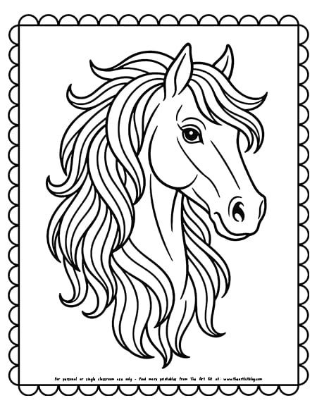 Horse Head Portrait With Flowing Mane Coloring Pages