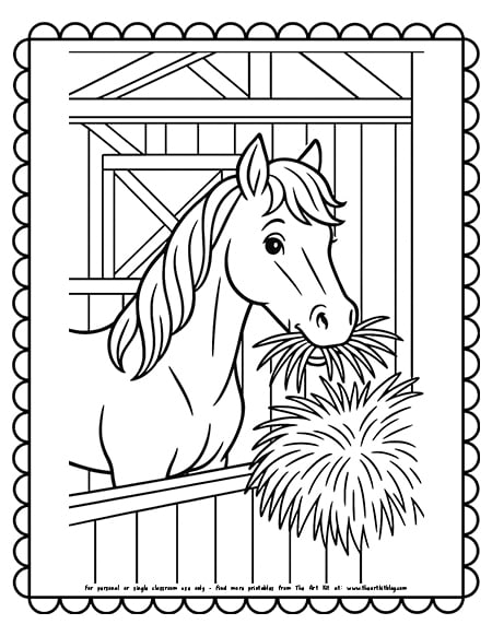 Horse In A Barn Eating Hay Coloring Pages