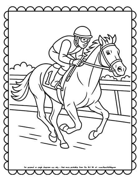 Racehorse On Track With Jockey Coloring Pages