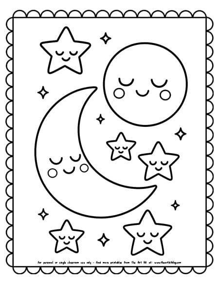 Sleepy Stars And Moons Coloring Pages