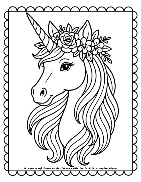 Unicorn Horse With Floral Crown Coloring Pages