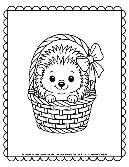Baby Hedgehog In A Basket Coloring Pages