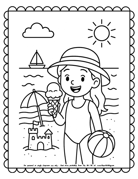 Beach Day Ice Cream Coloring Page