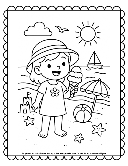 Beach Day Ice Cream Coloring Pages