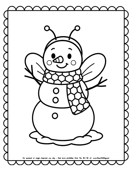 Bee Snowman With Honeycomb Scarf Coloring Pages