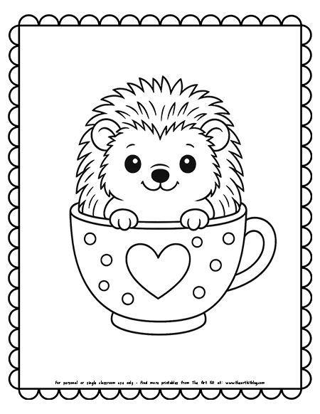 Cute Hedgehog Inside A Teacup Coloring Pages