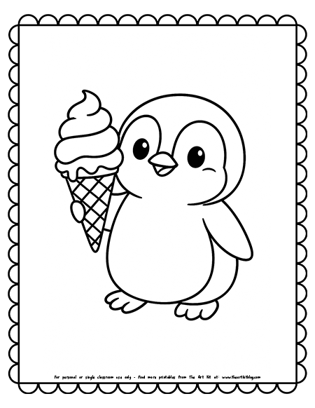 Cute Penguin With Ice Cream Coloring Pages