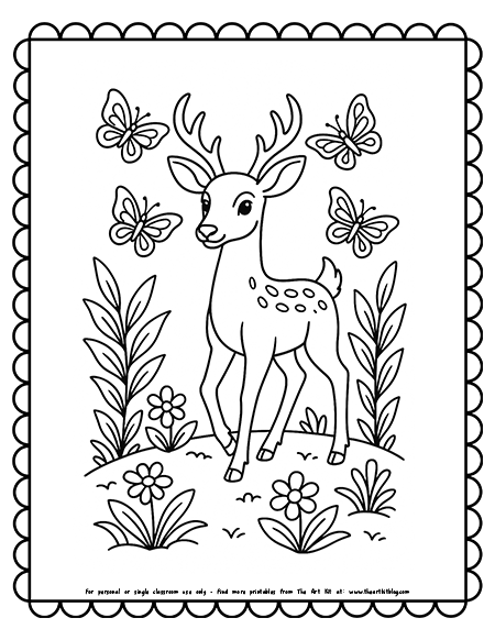Deer With Butterflies Coloring Page
