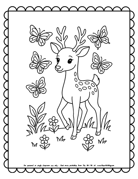 Deer With Butterflies Coloring Pages