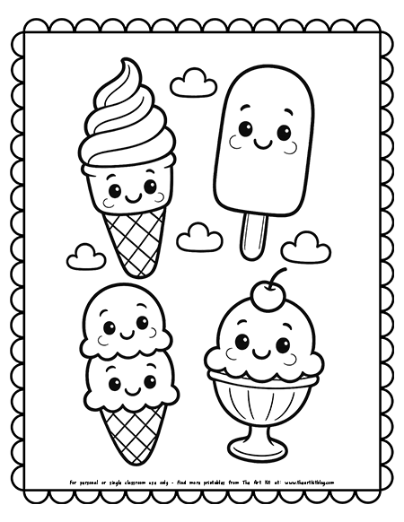 Happy Ice Cream Characters Coloring Pages