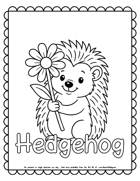 Hedgehog Holding A Flower Coloring Page