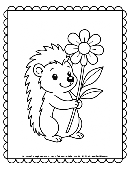 Hedgehog Holding A Flower Coloring Pages
