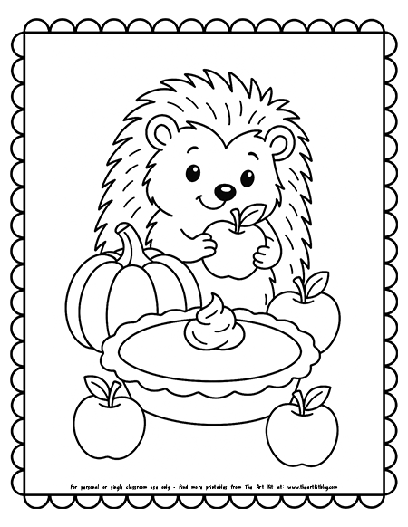 Hedgehog With Apples And Pumpkin Pie Coloring Pages