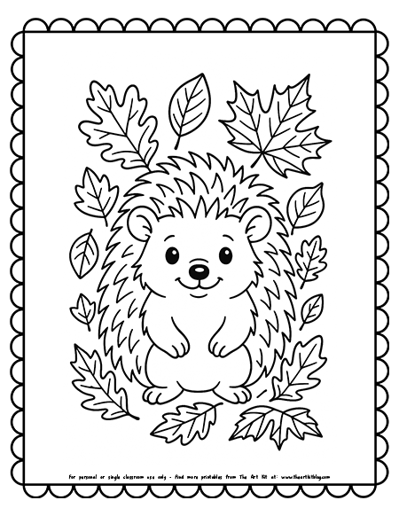 Hedgehog With Autumn Leaves Coloring Page