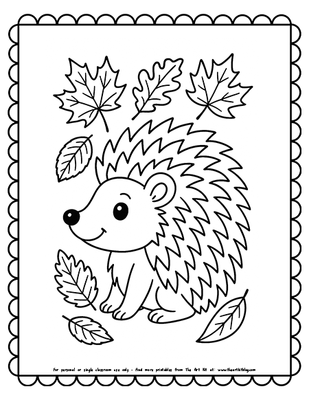 Hedgehog With Autumn Leaves Coloring Pages