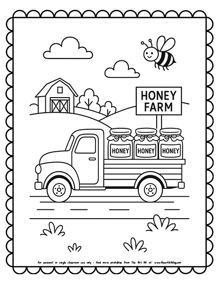 Honey Farm Truck Delivering Jars Coloring Pages