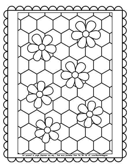Honeycomb Pattern With Hidden Flowers Coloring Pages