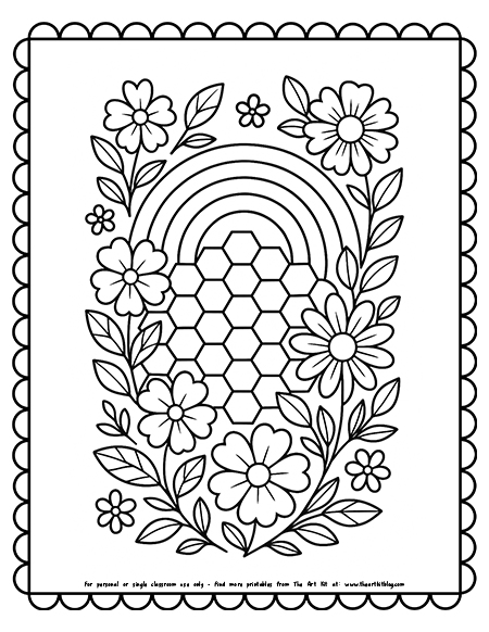Honeycomb Rainbow With Spring Blooms Coloring Pages
