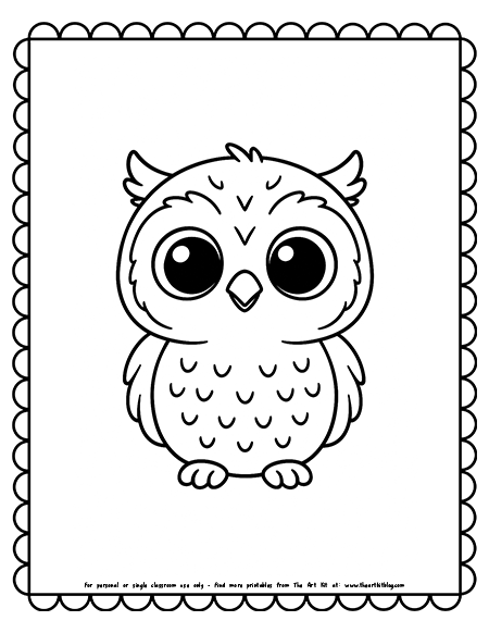 Kawaii Baby Owl With Big Eyes Coloring Page